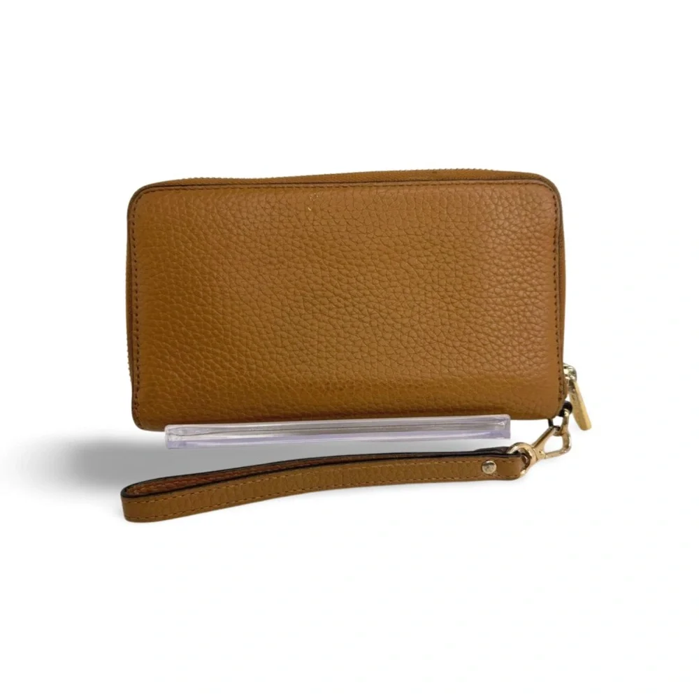 Michael Kors Pebbled Leather Zip Around Wristlet Wallet Brown